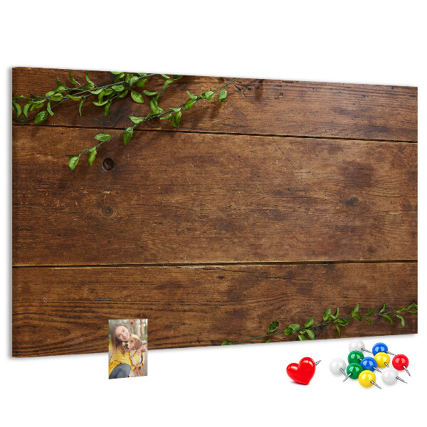 Panou de pluta Lemn natural cu ramuri verzi