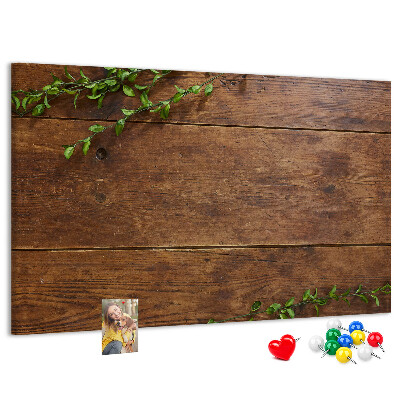 Panou de pluta Lemn natural cu ramuri verzi