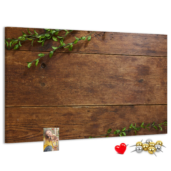 Panou de pluta Lemn natural cu ramuri verzi