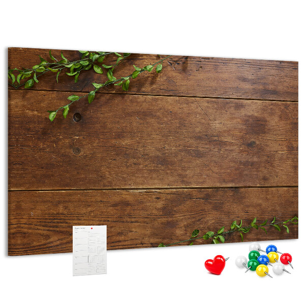 Panou de pluta Lemn natural cu ramuri verzi