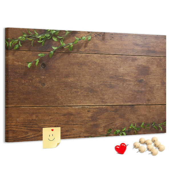 Panou de pluta Lemn natural cu ramuri verzi