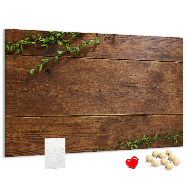 Panou de pluta Lemn natural cu ramuri verzi