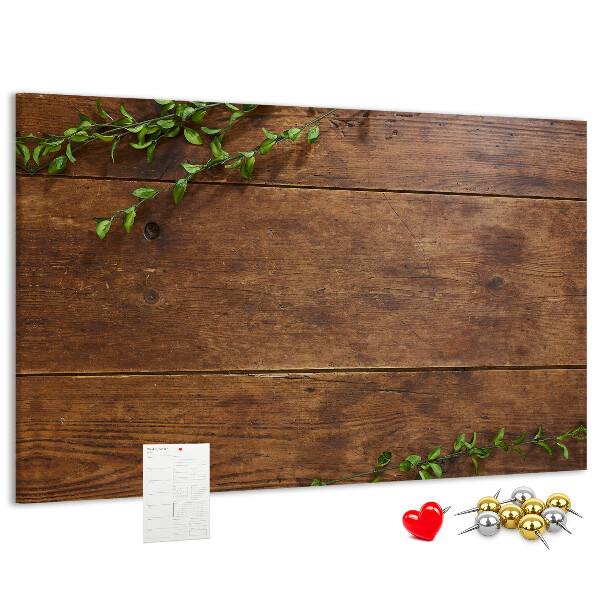 Panou de pluta Lemn natural cu ramuri verzi