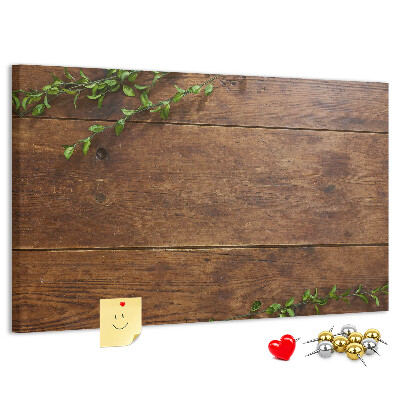 Panou de pluta Lemn natural cu ramuri verzi