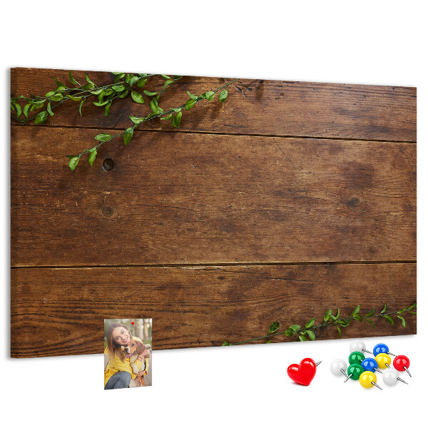 Panou de pluta Lemn natural cu ramuri verzi