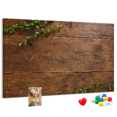 Panou de pluta Lemn natural cu ramuri verzi