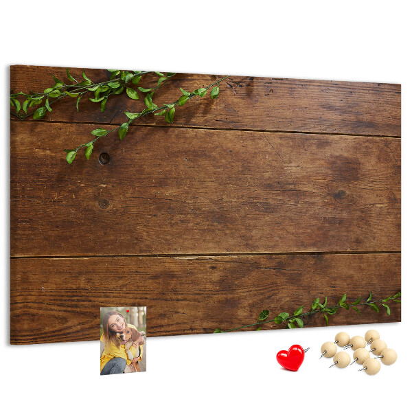 Panou de pluta Lemn natural cu ramuri verzi