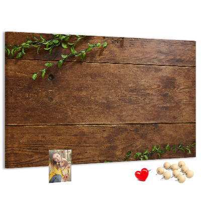 Panou de pluta Lemn natural cu ramuri verzi