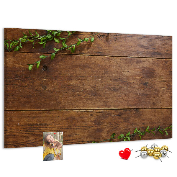 Panou de pluta Lemn natural cu ramuri verzi
