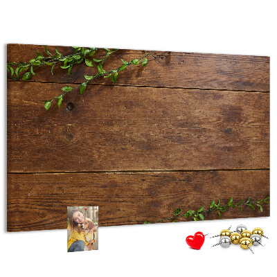 Panou de pluta Lemn natural cu ramuri verzi