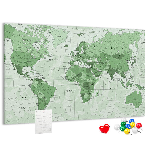 Panou de pluta Hartă verde a lumii cu continente