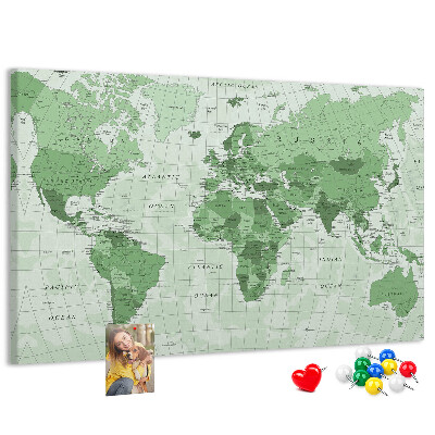 Panou de pluta Hartă verde a lumii cu continente