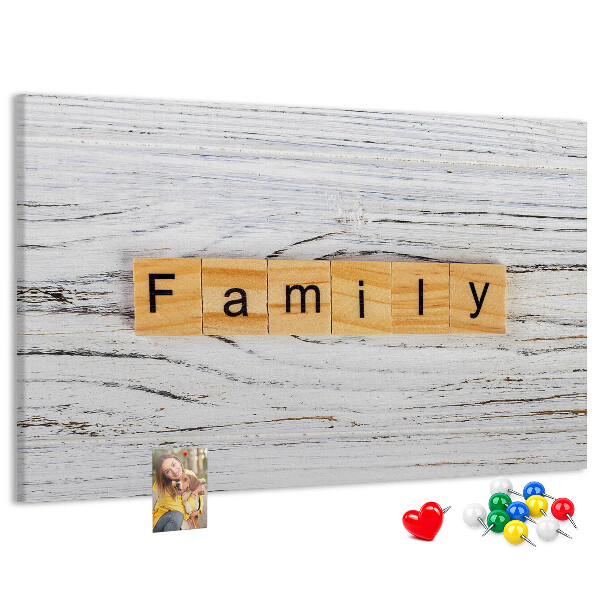 Panou din pluta Amintiri de familie pe un fundal de lemn