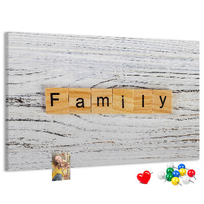 Panou din pluta Amintiri de familie pe un fundal de lemn
