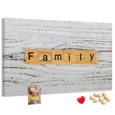 Panou din pluta Amintiri de familie pe un fundal de lemn