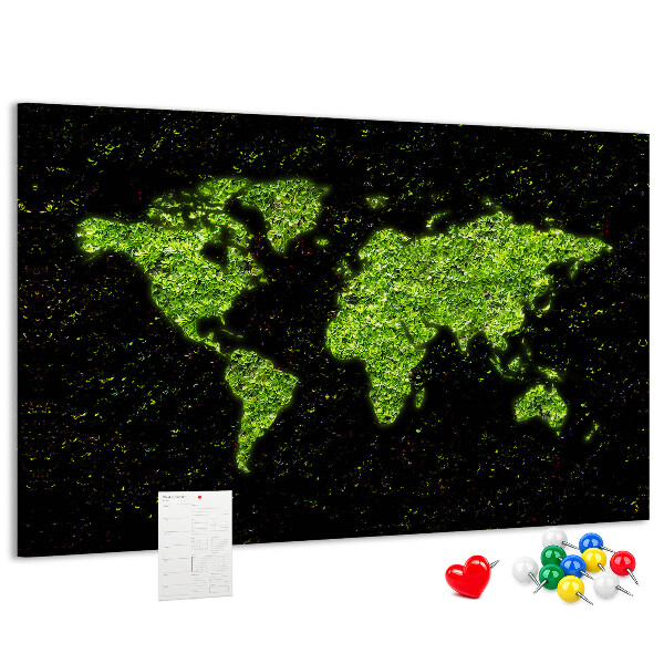 Panou de pluta Hartă verde a lumii pe fundal negru