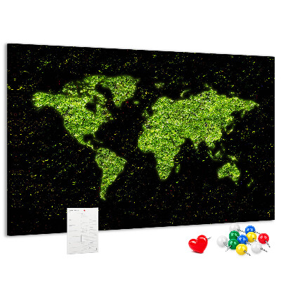 Panou de pluta Hartă verde a lumii pe fundal negru