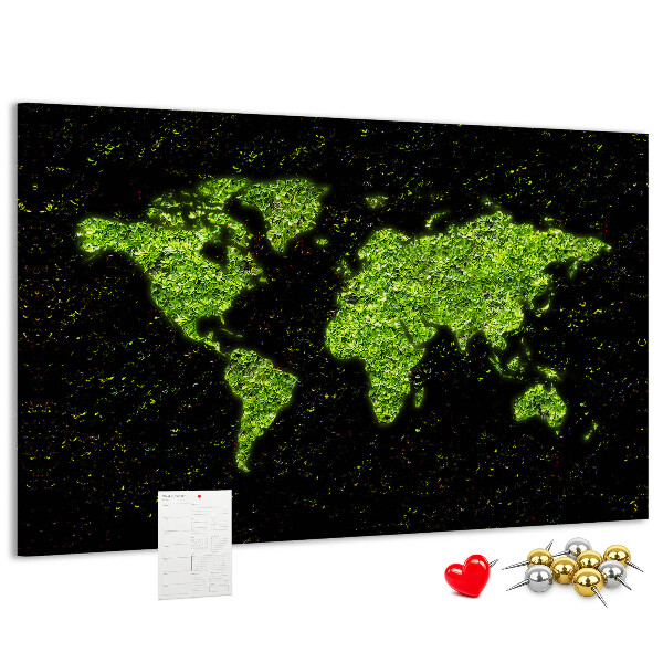 Panou de pluta Hartă verde a lumii pe fundal negru
