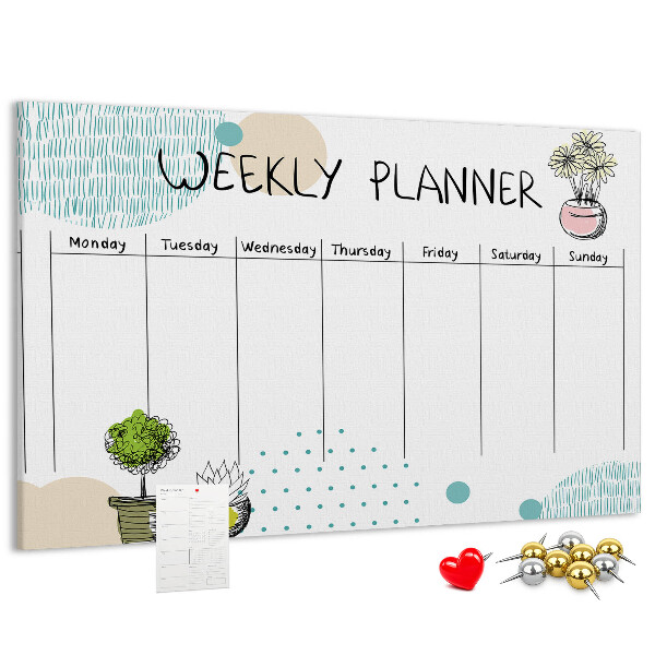 Panou din pluta Planificator săptămânal colorat cu plante