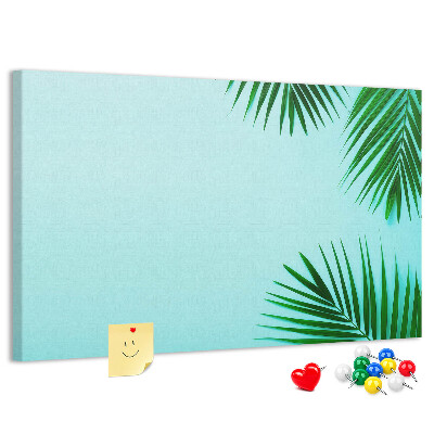 Panou de pluta Frunze tropicale pe fundal albastru