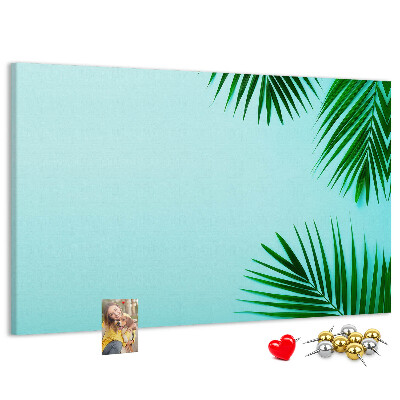 Panou de pluta Frunze tropicale pe fundal albastru