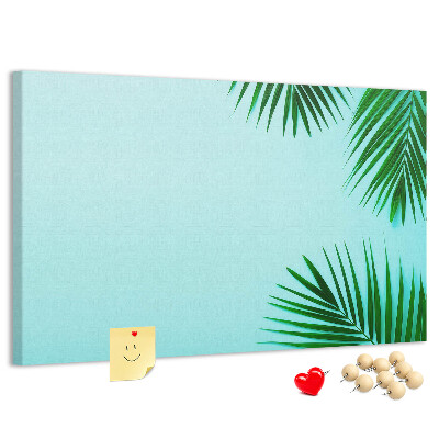 Panou de pluta Frunze tropicale pe fundal albastru