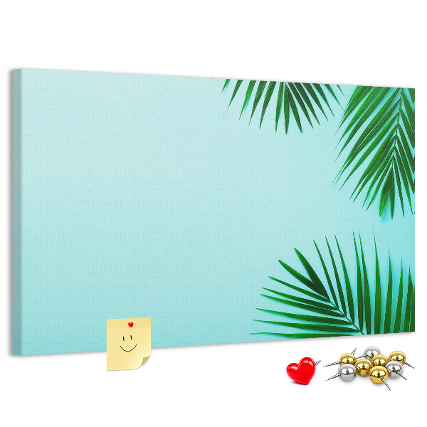 Panou de pluta Frunze tropicale pe fundal albastru