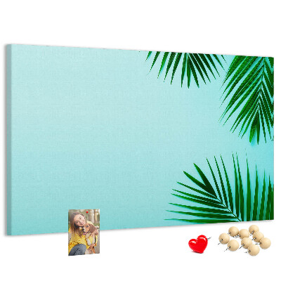 Panou de pluta Frunze tropicale pe fundal albastru