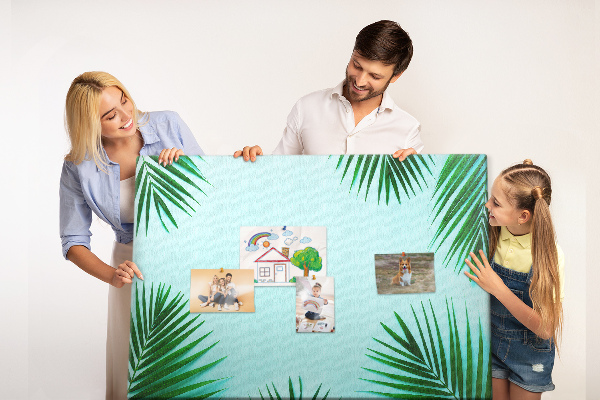 Panou din pluta Frunze tropicale pe fundal albastru