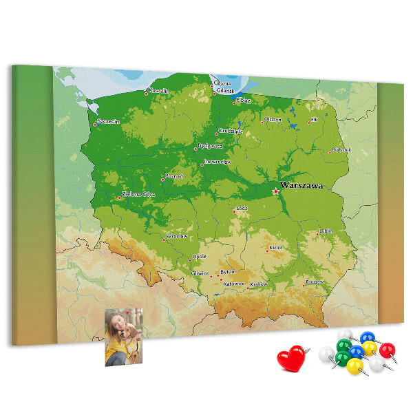 Panou din pluta Harta Poloniei cu Varșovia marcată