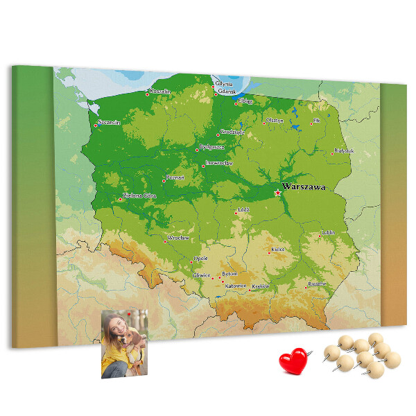 Panou din pluta Harta Poloniei cu Varșovia marcată