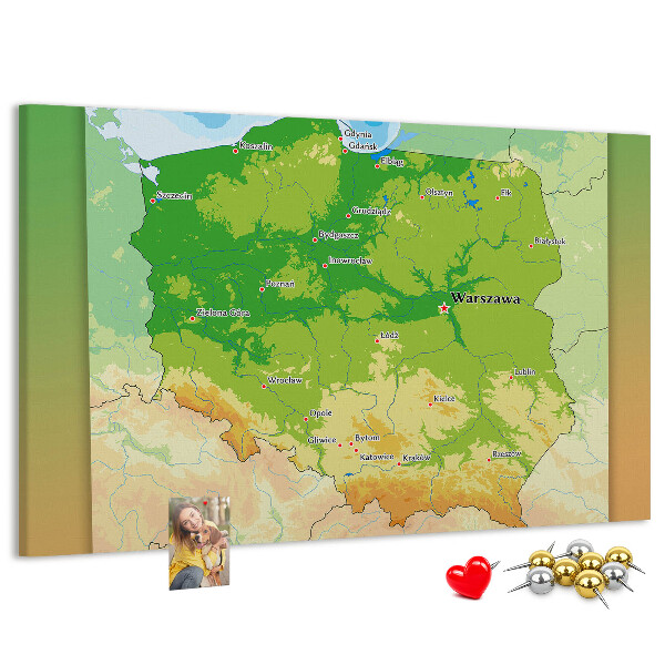 Panou din pluta Harta Poloniei cu Varșovia marcată