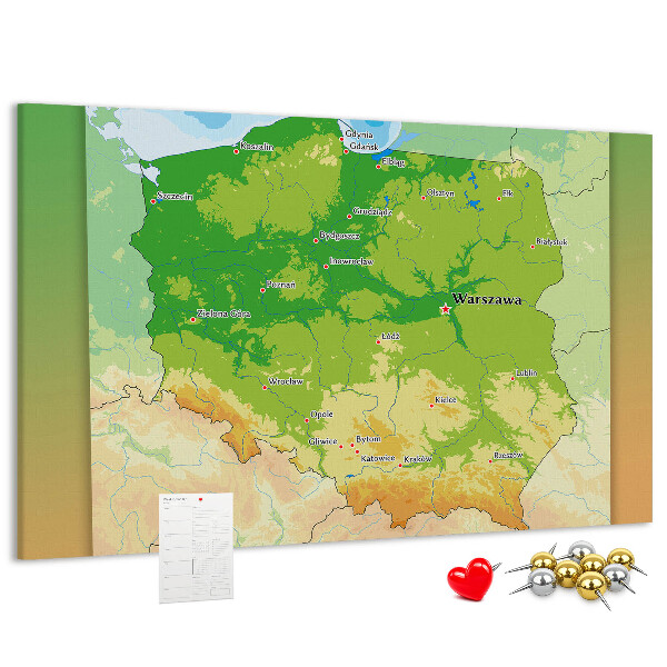 Panou din pluta Harta Poloniei cu Varșovia marcată