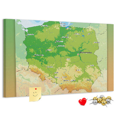 Panou din pluta Harta Poloniei cu Varșovia marcată