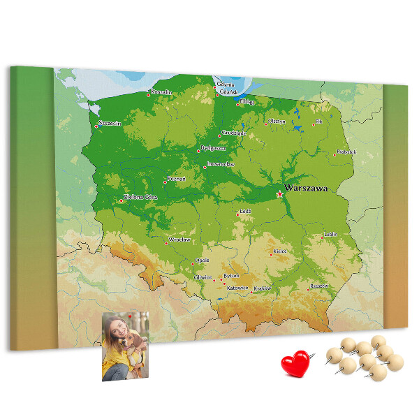 Panou din pluta Harta Poloniei cu Varșovia marcată