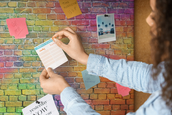 Panou din pluta Zid de cărămidă colorat într-un curcubeu