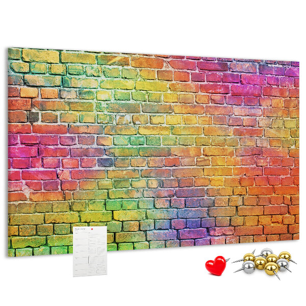 Panou din pluta Zid de cărămidă colorat într-un curcubeu