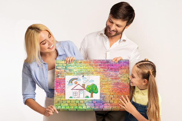 Panou din pluta Zid de cărămidă colorat într-un curcubeu
