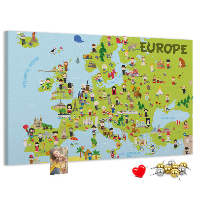 Panou de pluta O hartă colorată a Europei cu simboluri culturale