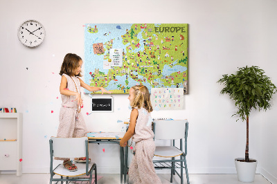 Panou de pluta O hartă colorată a Europei cu simboluri culturale