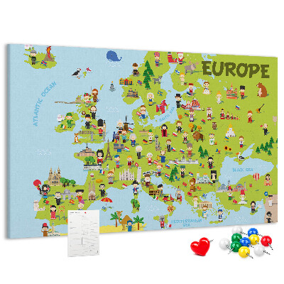 Panou de pluta O hartă colorată a Europei cu simboluri culturale
