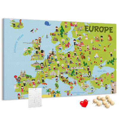 Panou de pluta O hartă colorată a Europei cu simboluri culturale