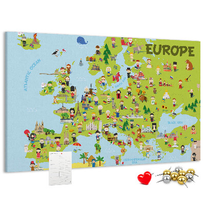 Panou de pluta O hartă colorată a Europei cu simboluri culturale