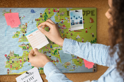 Panou de pluta O hartă colorată a Europei cu simboluri culturale