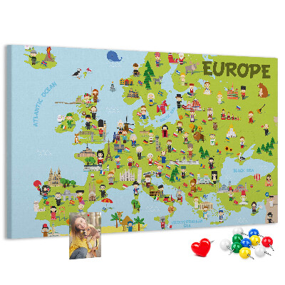 Panou de pluta O hartă colorată a Europei cu simboluri culturale