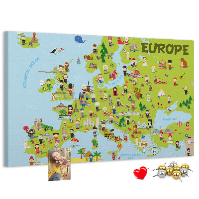 Panou de pluta O hartă colorată a Europei cu simboluri culturale
