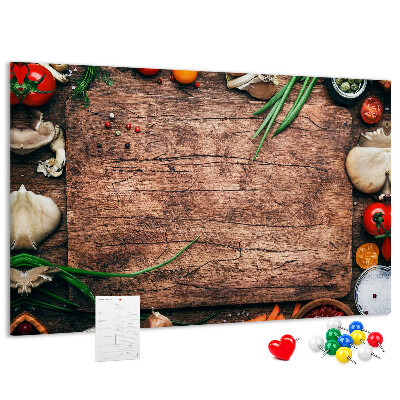 Panou din pluta Ingrediente naturale pe un fundal de lemn