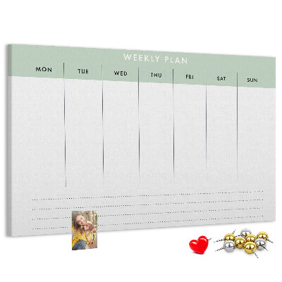 Panou din pluta Plan săptămânal cu secțiuni clare