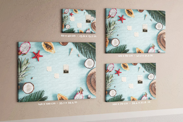 Panou de pluta Fructe tropicale și accesorii de plajă.