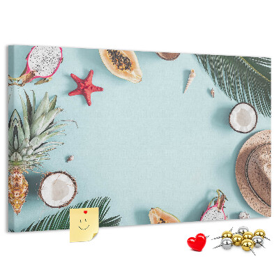 Panou de pluta Fructe tropicale și accesorii de plajă.